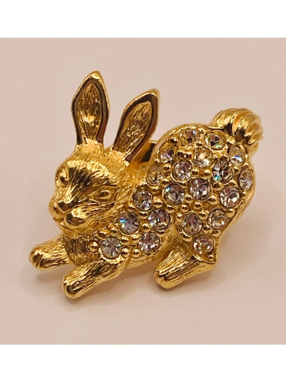 AVON Gold-Tone Rabbit Lapel Pin Rhinestone Accents -36B